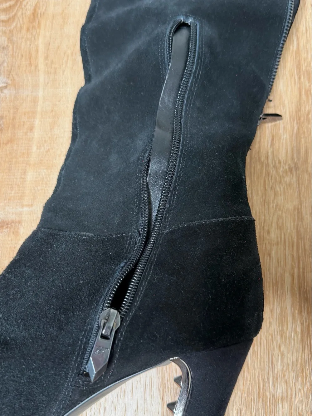 Fergie Black Suede Knee-High Platform Boots Over The Knee Boots Heel Grommets